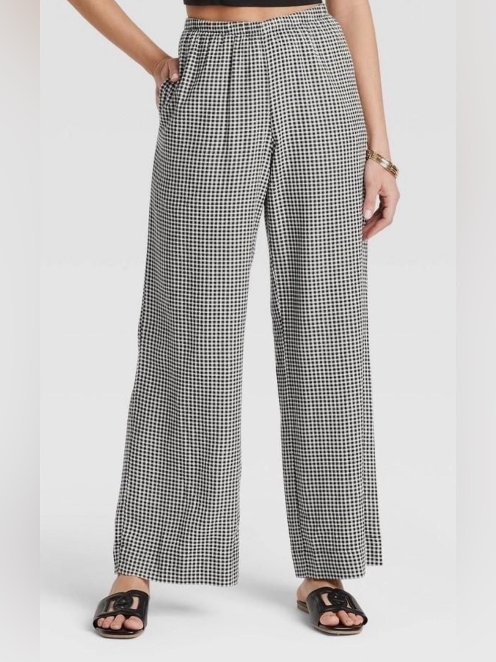 a new day Black & White Gingham Wide Leg Pull-On Pants